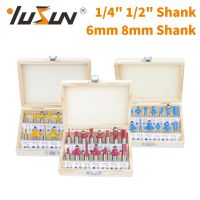 【DT】hot！ YUSUN 15PCS 6MM 6.35MM 8MM 12.7MM Shank  Router Bit Set Woodworking Milling Cutter Wood Face Mill Carbide