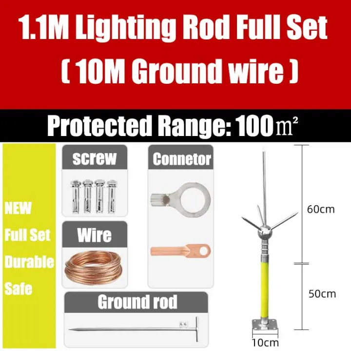 Full Set Lightning rods household outdoor engineering ground wire ground  rod copper lightning protection stainless steel lightning rod | Lazada PH