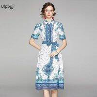 European and American Fashion All-Match Waist Slimming Positioning Printed Short-Sleeved Dress (with Belt)