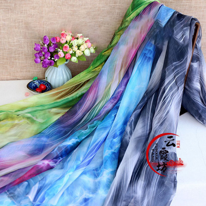 Chiffon Fabric 45X145cm Vintage Fashion Soft Flower Print By Half Yards  Summer Thin Material For Sewing Women Dress,DIY Scarf