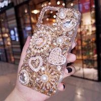 Luxlry เคสเพชรมุกลายดอกไม้คริสตัลส่องแสงเป็นประกายวิบวับสำหรับ IPhone 13 12 11 Pro Max IP 14 Pro Max 14Plus เคสเพชรคริสตัล