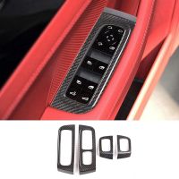 【LZ】◆  Seco fibra de carbono carro janela elevador interruptor botão moldura tampa substituição para Porsche Panamera 2017-2020 guarnição decorativa