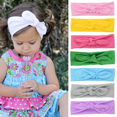 【YF】 Cute Rabbit Ears Nylon Baby Headband Solid Color High Elastic Knotted Hair Bands Newborn Toddler Headwrap Turban Gifts