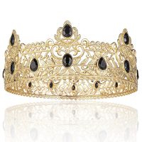 King Crown for Men, Prince Birthday Crowns for Men Boys Vintage Royal Crown with Black Rhinestone,