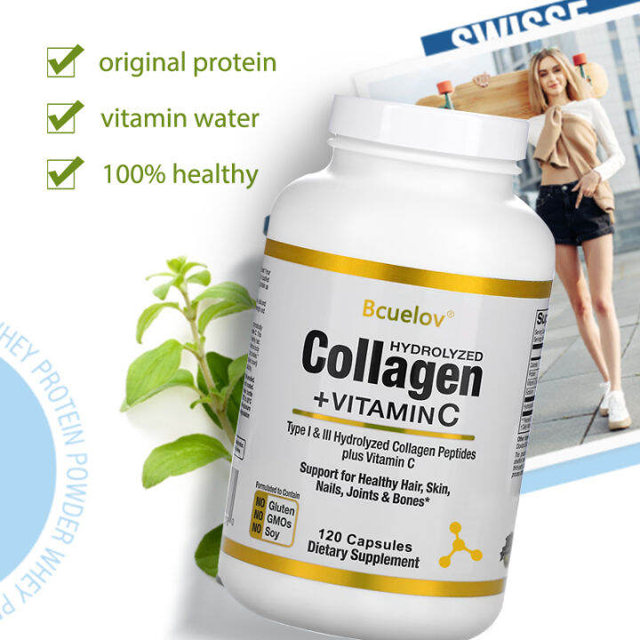 Hydrolyzed Collagen Peptides + Vitamin C Supplement Antiaging, Whitening, Supporting Hair, Skin