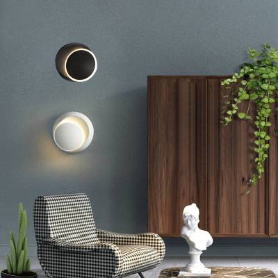 LED Wall Lamp 360 Degree Rotation Adjustable Bedside Lights White Black Creative Wall Light Black Modern Round Wall Sconce Lamps