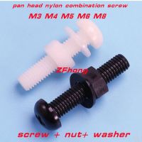 10/50 M2 M2.5 M3 M4 M5 M6 M8 Metric Threaded Black White Nylon Plastic Phillips Pan head combination screw nut washer Nails  Screws Fasteners