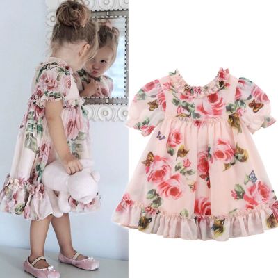 Cute Girls Floral Dress Adorable Baby Girl Flower Wedding Party Pageant Tulle Dress Sundress Children Baby 1 Year Birthday Dress