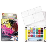 Koi metallic-fluo pocket field sketch box 24 colours I สีน้ำตลับเมทัลลิค สะท้อนแสง 24 สี