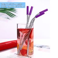 Reusable Metal Straw 304 Stainless Steel Drinking Straws Set with Cleaning Brushes Straight Bent Boba Straw Bar Party Accessory Specialty Glassware