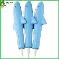 HENRI 3PCS ปลาฉลามปลาฉลาม กล่องใส่ปากกา สีฟ้าสีฟ้า ปากกาเจล 0.5มม. ปากกาโรลเลอร์บอล ออฟฟิศสำหรับทำงาน