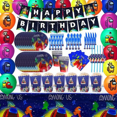 ☒✥ Among Game Us Party Supplies - Video Game Party Decorations Kids Birthday Party Favors Banners TableclothsNapkinsCupsPlates