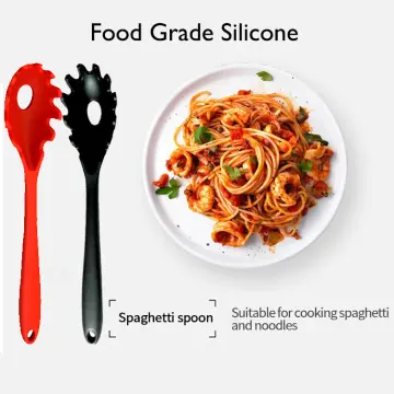 Silicone Pasta Fork, 3 Pcs Silicone Spaghetti Spoon Food Grade Pasta Spoon  Durable Heat Resistant Silicone Spaghetti Strainer Server Spoon(Black)