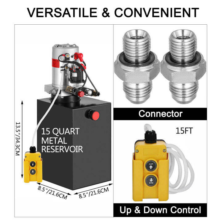 VEVOR Double Acting Hydraulic Pump Dump Trailer Pack DC 12V Wrecker ...