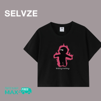 เสื้อยืดสั้นดีไซน์รูปเปลวไฟแฟชั่นแนวเกาหลีสำหรับผู้หญิง SELVZE