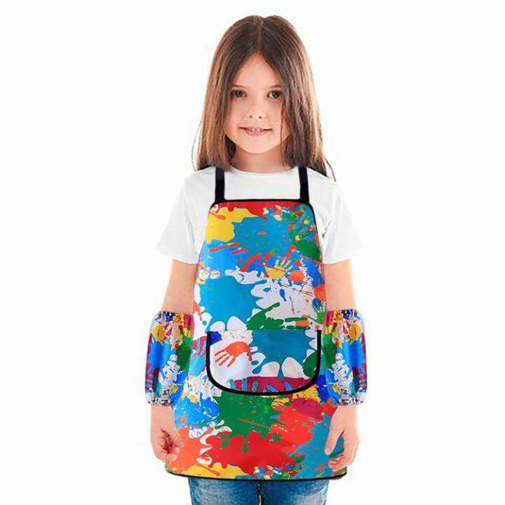 childrens-art-apron-waterproof-artist-painting-aprons-children-art-smocks-with-pocket-and-sleeves-for-age-3-11-kitchen-chef-aprons-for-cooking-baking-painting-well-made