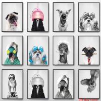 【CW】 Dog Dachshund Sausage Hairdressers Bulldog Saloon Canvas Painting Barbershop Poster Prints Kids Room