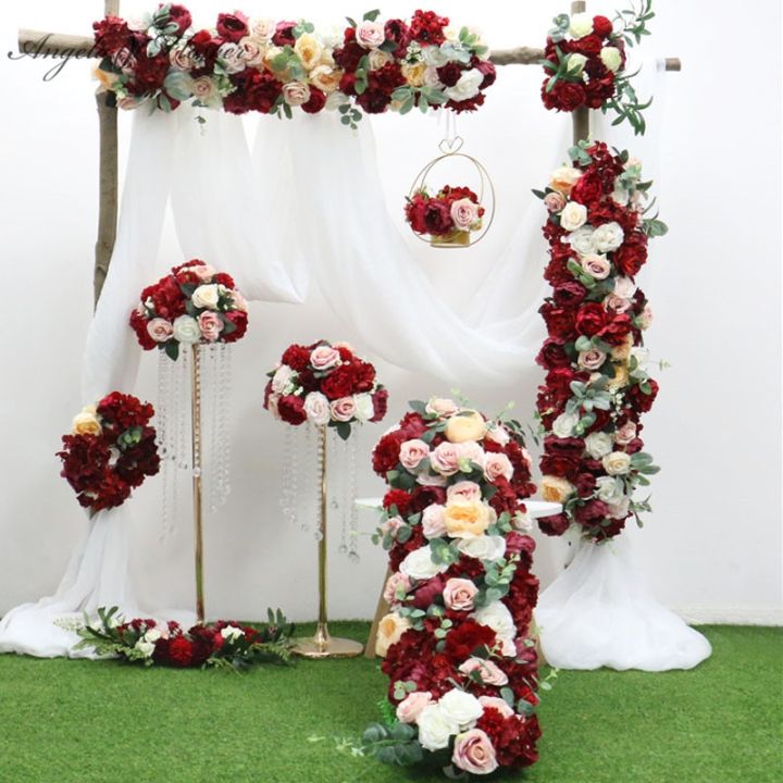 hot-cw-homemade-burgundy-artificial-table-centerpiece-wedding-row-arrangement-garland