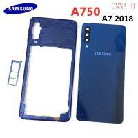 สำหรับ Samsung Galaxy A750 A7 2018 SM-A750F ฝาครอบเฟรมกลางกรอบโทรศัพท์ A750F + กระจกครอบแบตเตอรี่ + ที่ใส่ถาดใส่ซิมการ์ด