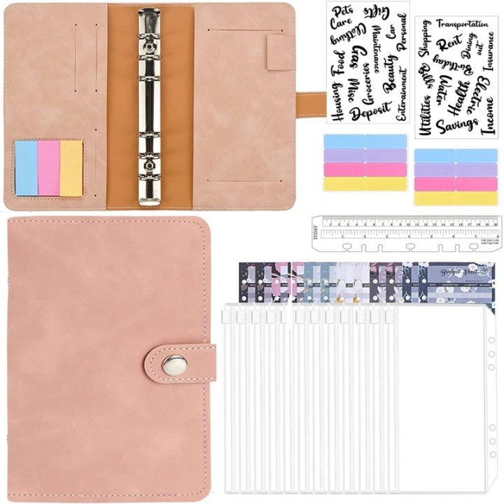 ring-binder-a6-book-binding-notebook-folders-with-plastic-money-envelopes-organizer-binder-covers-budget-sheets