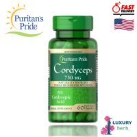 ของแท้ นำเข้า GET NOW ถั่งเช่าสกัด Cordyceps Mushroom 750 mg 60 เม็ด Puritans Pride