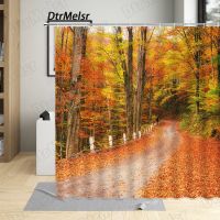 Autumn Forest Shower Curtains Red Yellow Maple Trees Leaves Rural Road Natural Landscape Bath Curtain Fabric Bathroom Decor Set