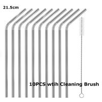 10PCS Stainless Steel Straws Metal Drinking Straws Bent 21.5cm" x 6 mm -  For Tea  Juice --10 Pack With Cleaning Brush Specialty Glassware