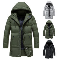 Warm Thick Men White Duck Down Jacket Hooded Puffer Jackets Coat Winter New Male Casual Long Parka Overcoat Outdoor Multi-pocket