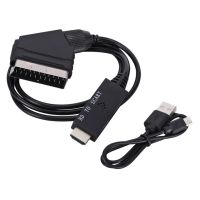 HDMI-Compatible to Scart Adapter Cable Plug and Play Low Power Consumption Audio Video Cable Converter with USB Power Cable Adapters