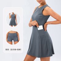 2 PCS Set Tennis Female Womens Skirt Tennis Skirt Women Golf Skirt Dress with Pockets Quick Dry Soft Nylon Fitness Tenis Shorts