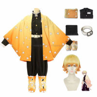 Demon Slayer Agatsuma Zenitsu Kimetsu no Yaiba Men Yellow Kids Uniform Anime Kimono Cosplay Costume