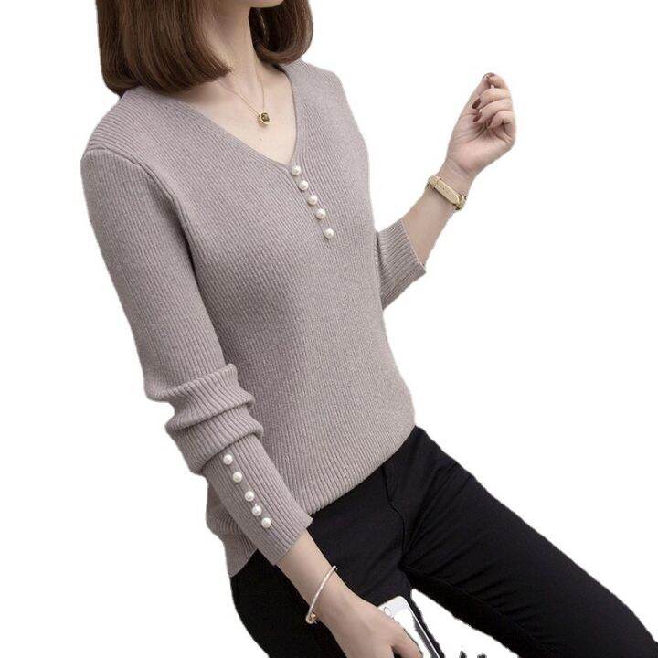 2023-spring-and-autumn-new-large-size-loose-slimming-artistic-1-knitwear-base-shirt-women-v-neck-korean-style-long-sleeve-sweater-women-2023