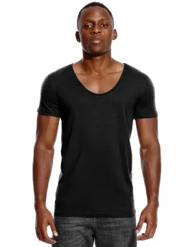 Deep V Neck Tshirt for Men Sexy Low Cut Wide Collar Top Tees Slim