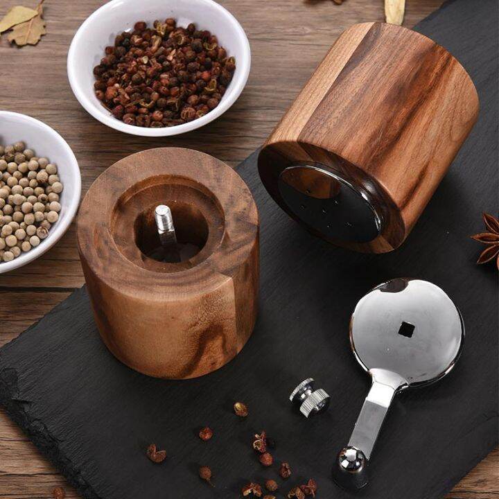 เครื่องบดพริกไทยด้วยมือและหม้อเกลือเครื่องบดมือ-acacia-wood-pepper-mill-set-spice-salt-pepper-grinder-ceramic-core-seasoning-bottle