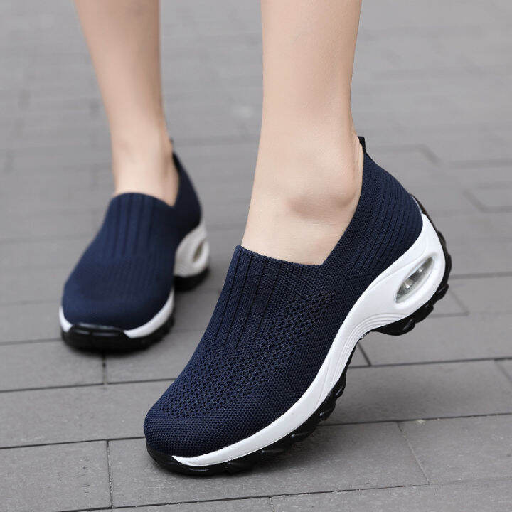 Korean Slip On Leisure Rubber Shoes For Women Fly Knitting Mesh