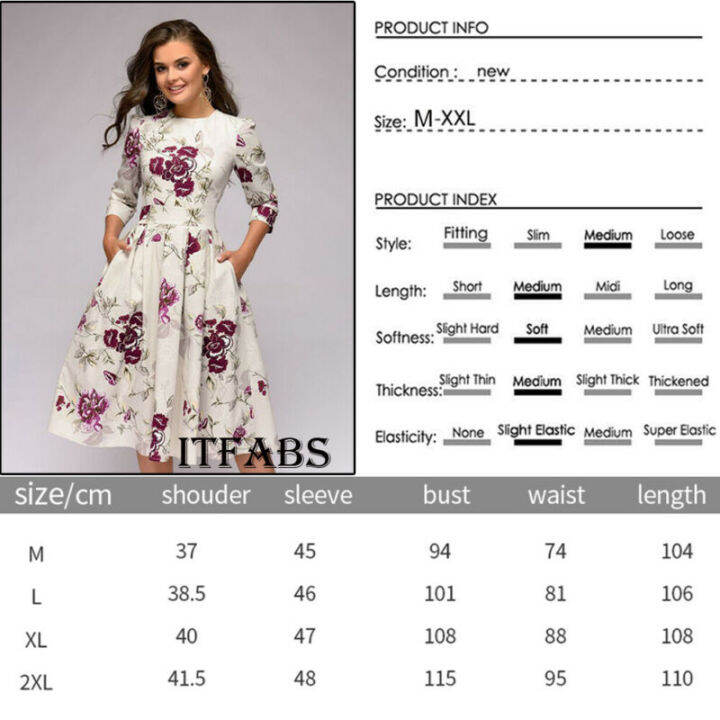 women-retro-tunic-3-4-long-sleeved-floral-print-bodycon-dresses-vintage-dress-elegant-ladies-dress