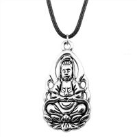 ZZOOI 2022 New Fashion Mens and Womens Necklace Retro Simple High Quality Buddha Pendant Necklace Black Leather Rope Necklace