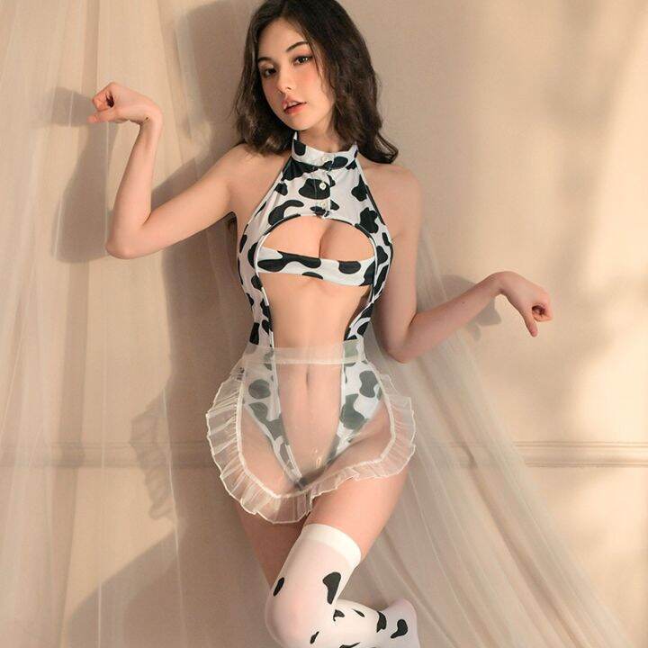 open-bra-kawaii-cow-cosplay-maid-outfit-anime-lingerie-see-through-french-apron-sexy-cow-costume-women-bodysuit-underwear-set