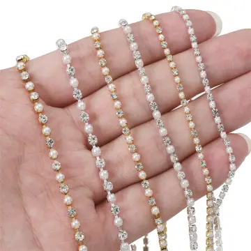 Rhinestones Clear and Pearl Chain Silver Base
