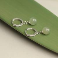 Natural Hotan Jade Sterling Silver Emerald Jade Earrings with Diamond Earrings Small Design Vintage Jade Earrings LNGG