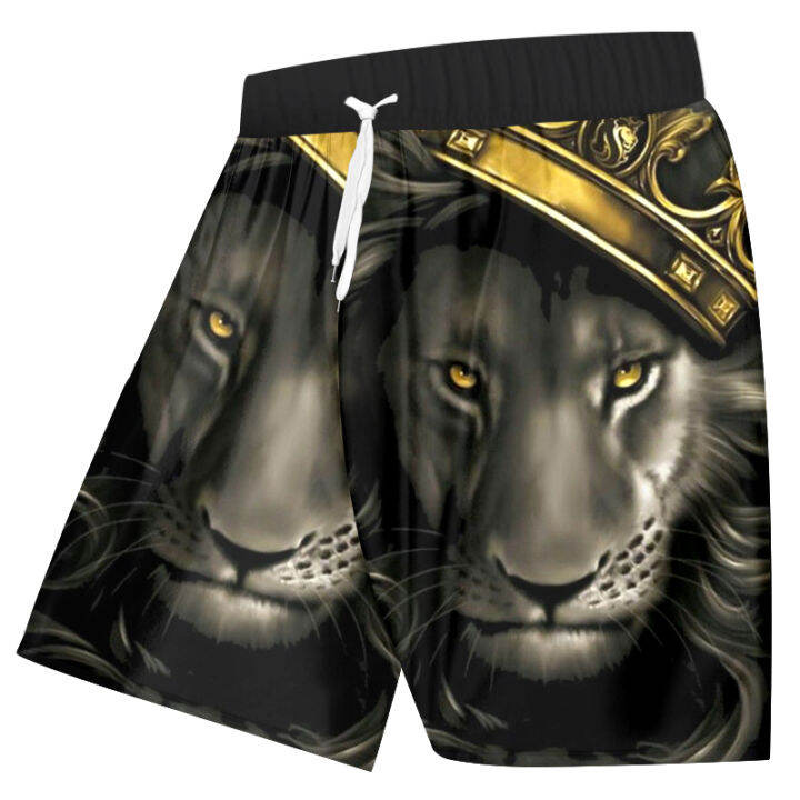 ogkb-beach-shorts-womenmen-beach-shorts-sweat-trunks-print-lion-king-with-crown-3d-board-shorts-bathingsuits-quick-dry-bermuda