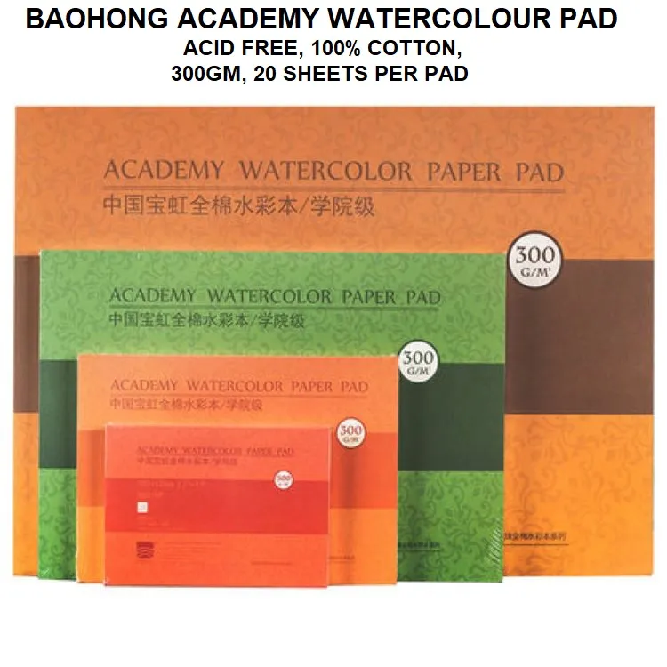 BAOHONG Academy Watercolor Paper Pad 20 Sheets 300G Watercolor Paper 100%  Cotton Acid Free Painting