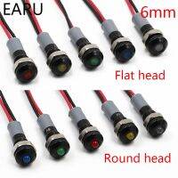 Black Body 6mm Waterproof IP67 Metal LED Warning Indicator Light Signal Lamp Pilot Wire Roud Flat 5V 12V 24V 110V 220V Red Blue