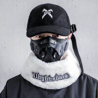 11 BYBBS DARK Streetwear แหวนผ้าพันคอคอ Gaiter ผู้ชายฤดูหนาว Harajuku Patchwork ผ้าพันคอ Plush ยุทธวิธีฟังก์ชั่นผ้าพันคอสีดำ