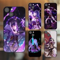 เคส iPhone 13 แบบยืดหยุ่นสีดำพิมพ์ขอบสี่เหลี่ยม Raiden Shogun Genshin Impact Image