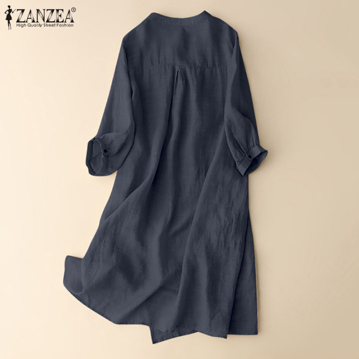 สินค้ามาใหม่-จัดส่งฟรี-เสื้อกระดุมหลวมลำลองผู้หญิง-fancystyle-zanzea-ชุดเดรส-ol-ทำงานชุดเดรสมิดีทึบ-2