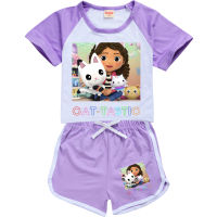 Gabbys Dollhouse Cartoon Featured Short Sleeve Suit Girls Outfits Toddler Boys Clothing Set Kids Baby Girl Clothes