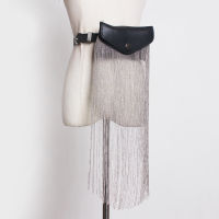 [EAM] 2022 New Spring Summer Pu Leather Black Tassels Split Joint Mini-bag Personality Long Belt Women Fashion All-match JR891