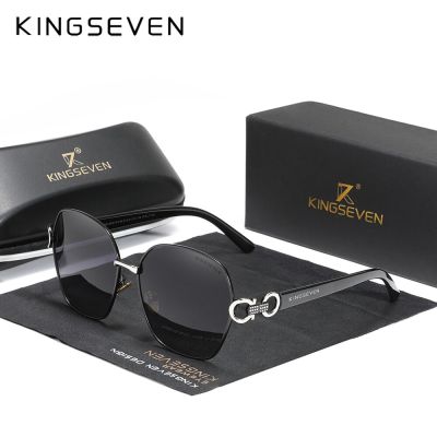 KINGSEVEN ยี่ห้อใหม่2023แว่นตากันแดดผีเสื้อวินเทจผู้หญิง R แหวนคู่ออกแบบ Gradient Square แว่นตากันแดดหญิง UV400