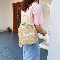 Bohemian Straw Woven Womens Backpack Fashion Campus Student School Bag Outdoor Travel Beach Backpack